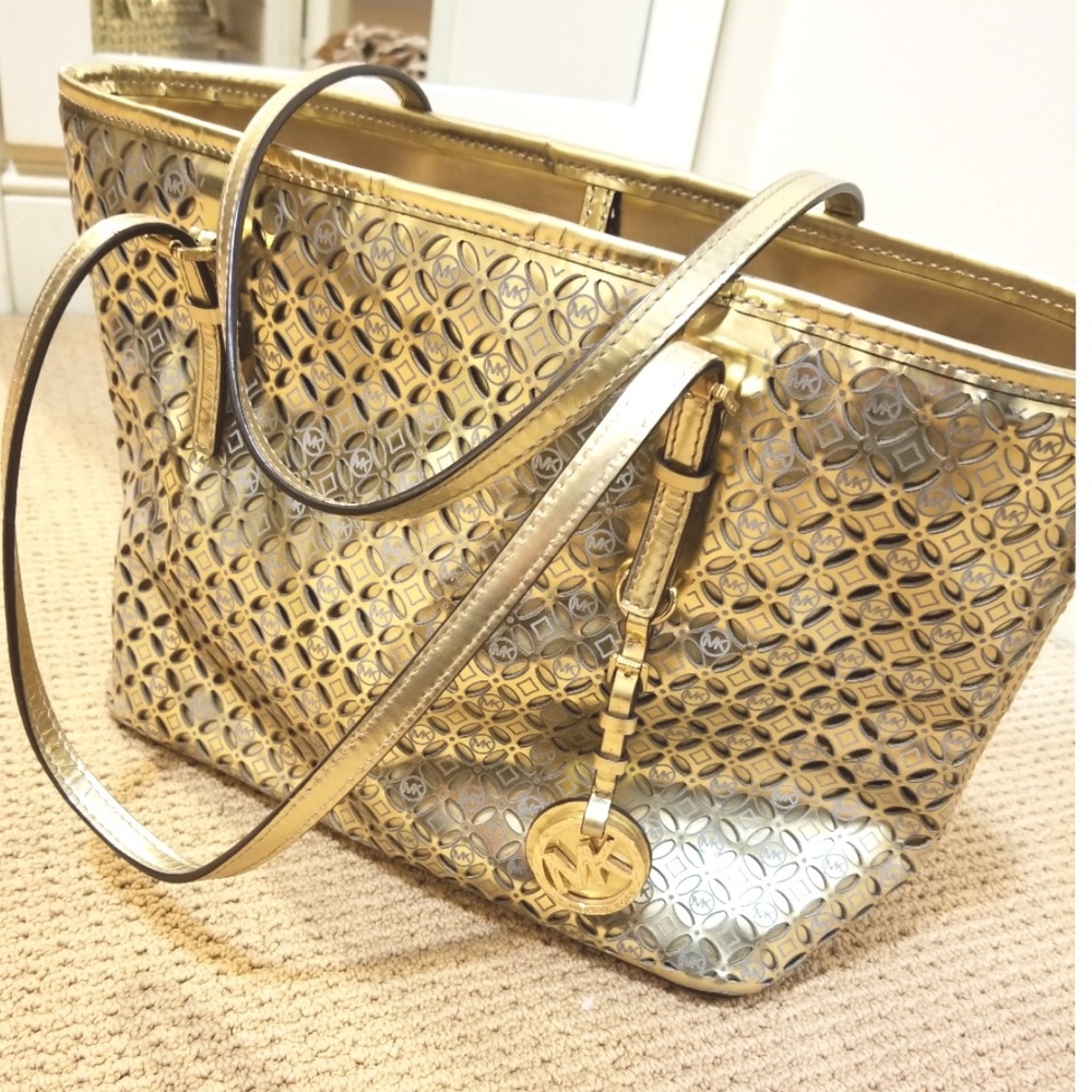 Michael Kors Perforated Gold Flower Tote